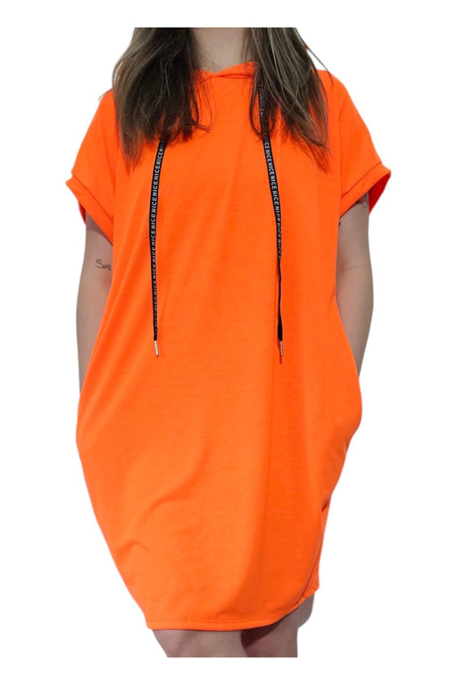 Imicoco - Oranje T-shirt Jurk met Capuchon - Chique Design