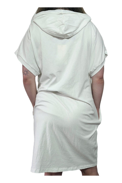 Imicoco - Witte T-shirt Jurk met Capuchon - Chique Design