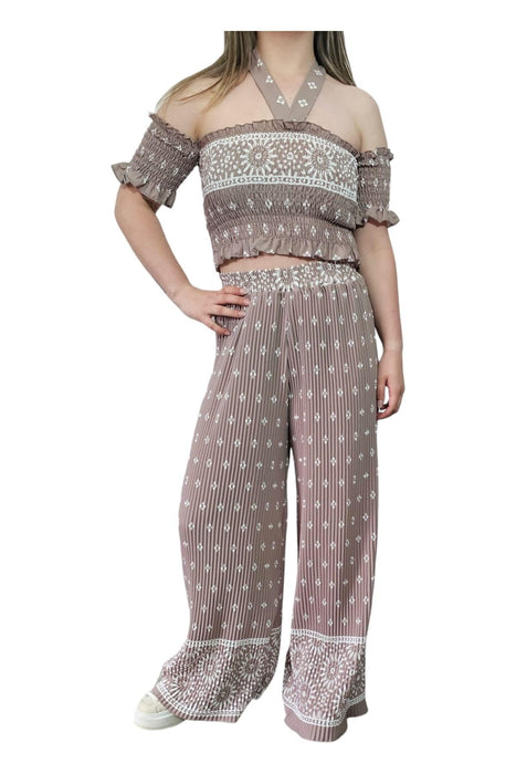 Imicoco - Taupe Set Broek en Top met Mouwtjes - Chique Design