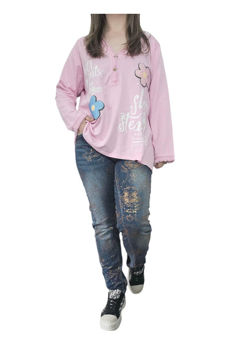 KS - Roze Longsleeve met Bloemen en Leuke Teksten van 100% Katoen - Chique Design