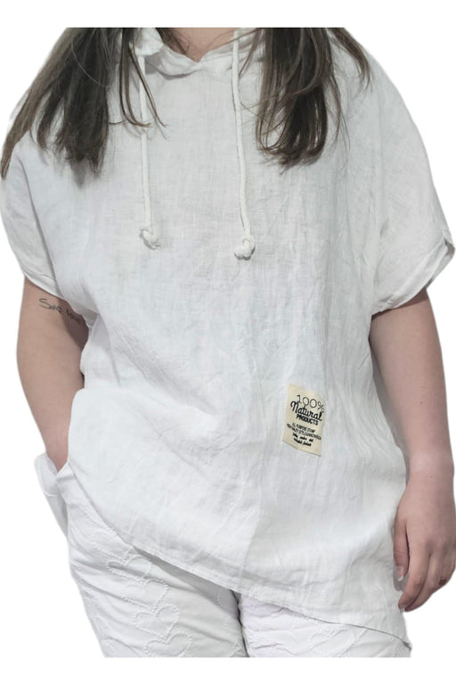 Issima - Linnen T-shirt met capuchon in wit - Chique Design