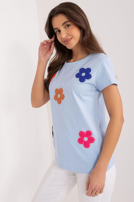 BFG - T-shirt met Delicate Bloemen en Zirkonia Versiering - Chique Design
