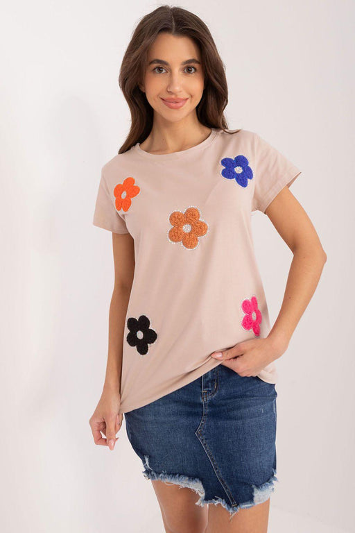 BFG - T-shirt met Delicate Bloemen en Zirkonia Versiering - Chique Design