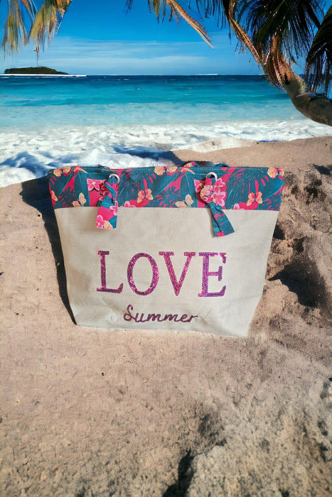 CD - Strandtas #1 Roze Pailletten Tekst Love Summer - Chique Design