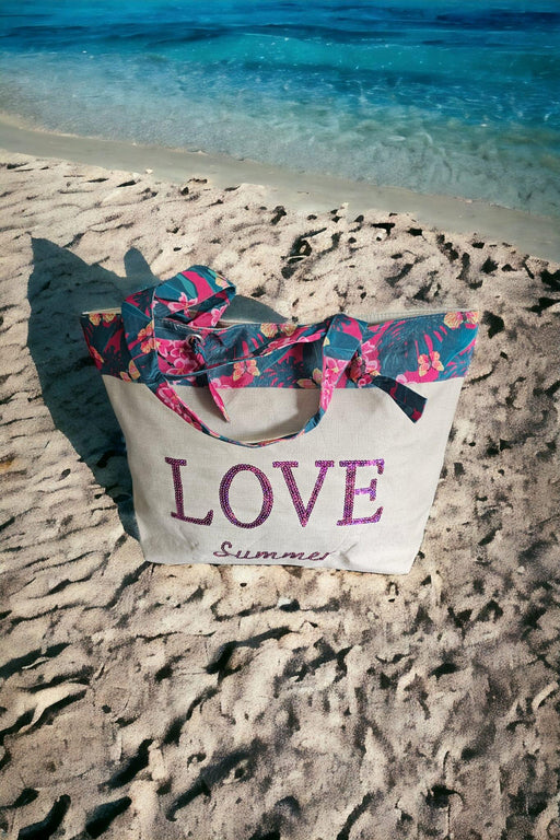 CD - Strandtas #1 Roze Pailletten Tekst Love Summer - Chique Design