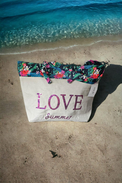 CD - Strandtas #2 Roze Pailletten Tekst Love Summer - Chique Design