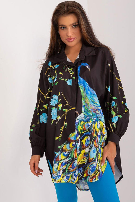 Lange Mouwen Pauwenprint Overhemd - Italy Moda - Chique Design