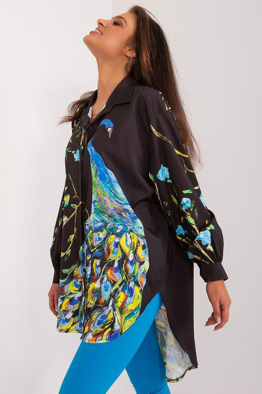 Lange Mouwen Pauwenprint Overhemd - Italy Moda - Chique Design