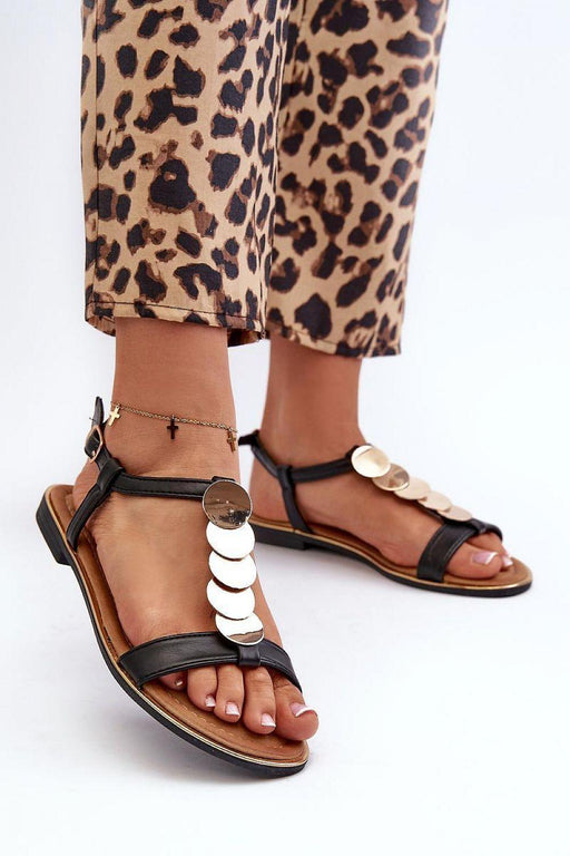 Step in style - Gouden Details Platte Sandalen met Verstelbaar Bandje - Chique Design